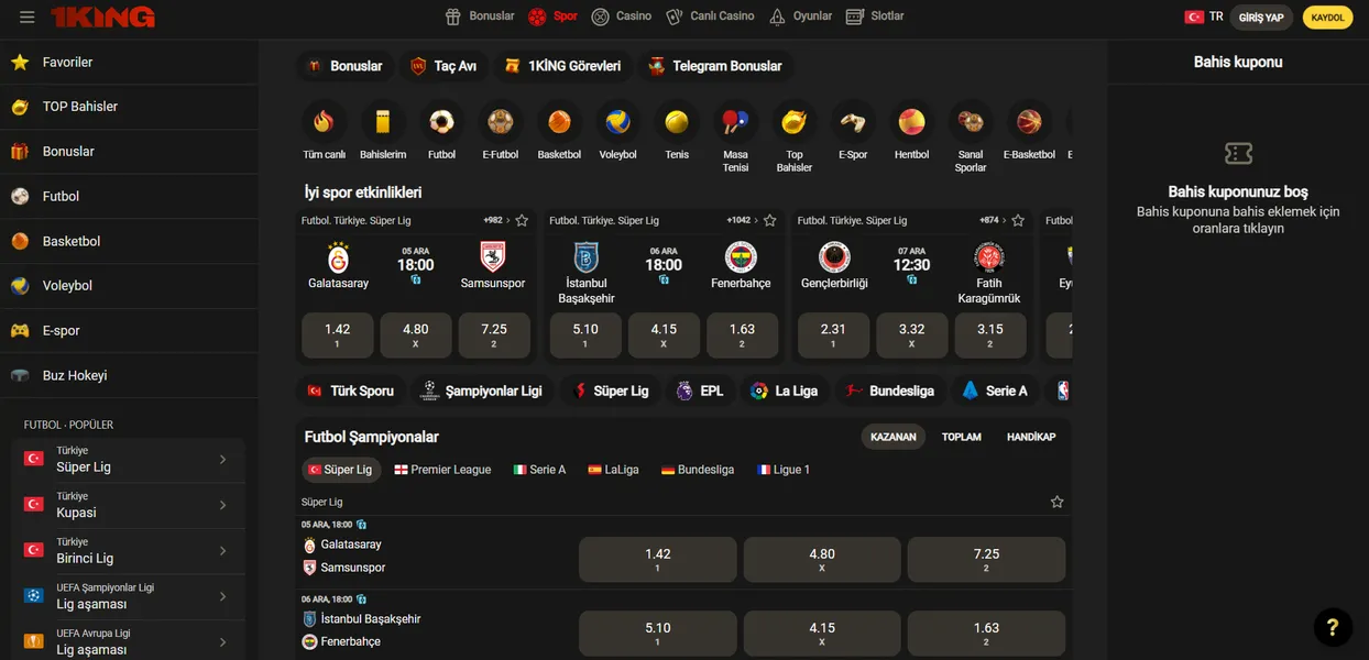 1King'te spor bahisleri